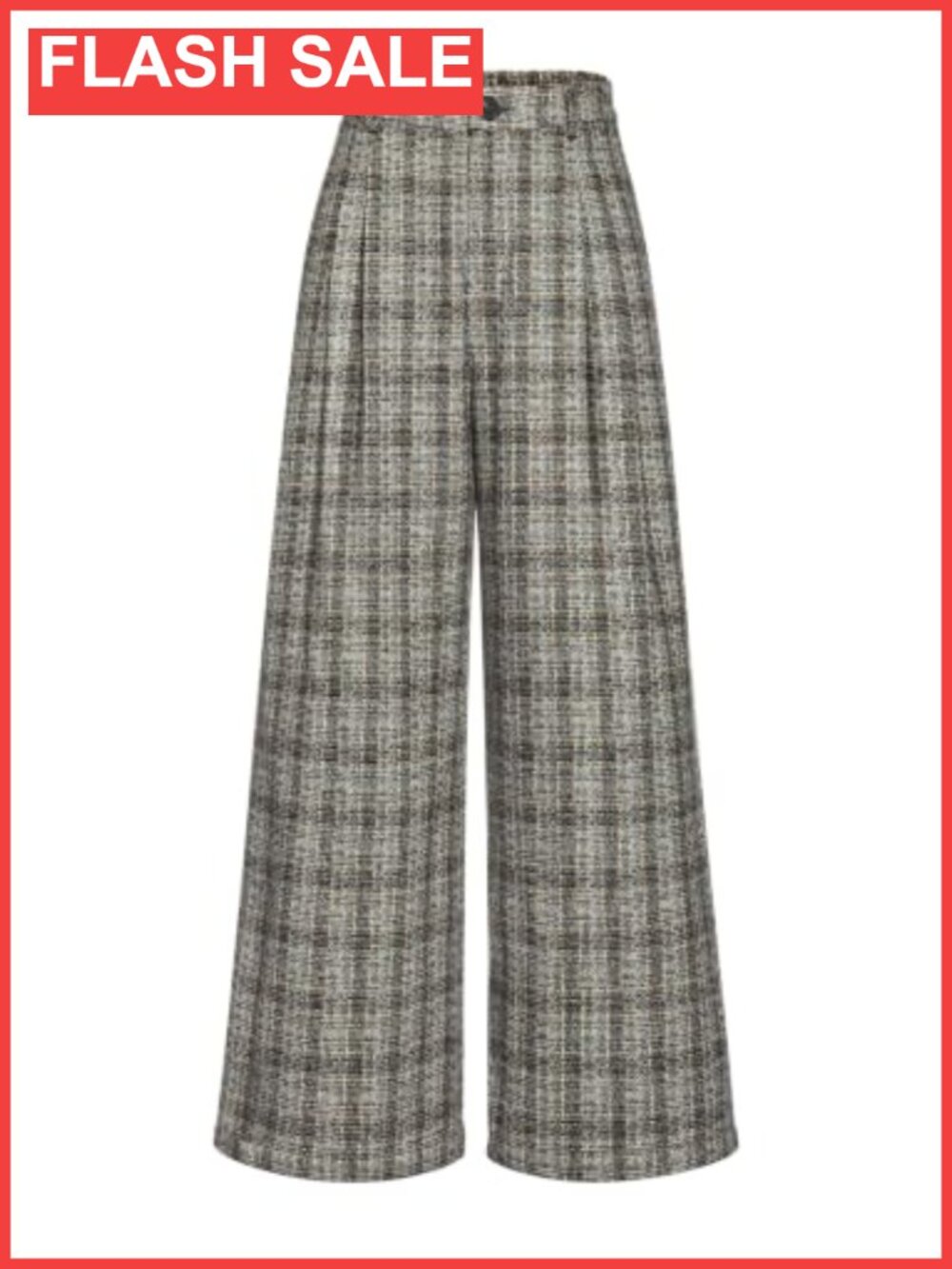 Simplee Plaid Wide Leg Trousers High Waisted Pull On Pockets